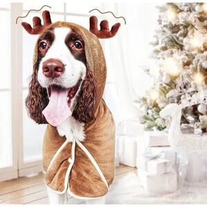 Dog Size Medium Adjustable Reindeer Hooded Bath Robe Fast Dry Microfiber Towel